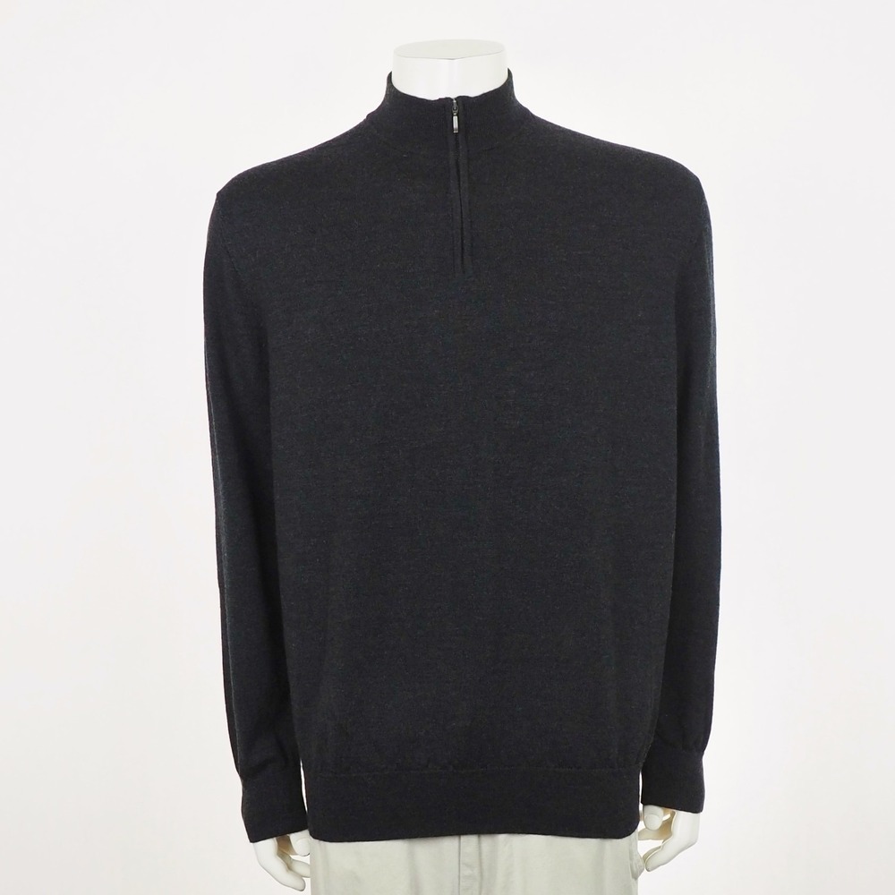 Charles Tyrwhitt Merino Wool 1/4-Zip Pullover Sweater Mens Sz XL Black Zip Neck